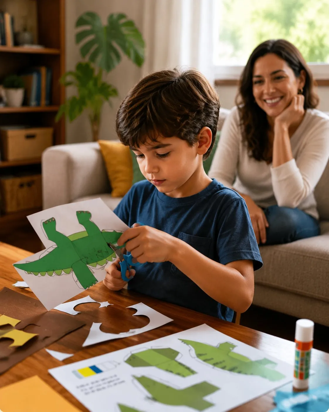 Família montando peças de papel juntos